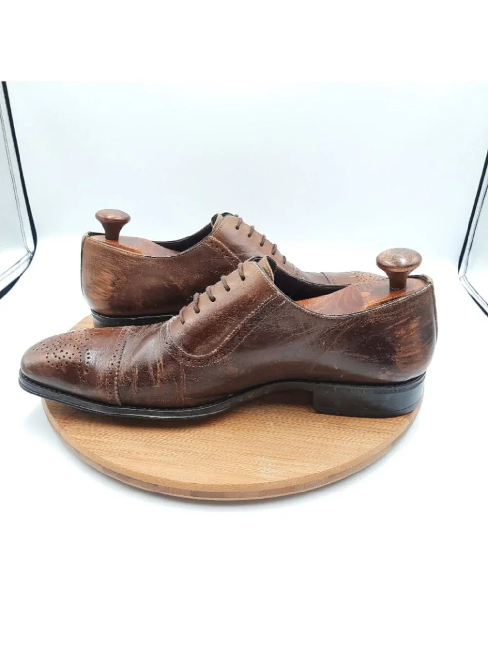 Mezlan Pineda Mens Size 10.5 Shoes Brown Distressed Leather Dress Sneakers Italy_6